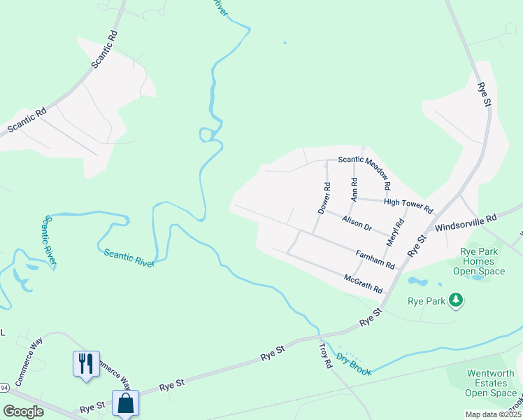 map of restaurants, bars, coffee shops, grocery stores, and more near 200 Farnham Road in South Windsor