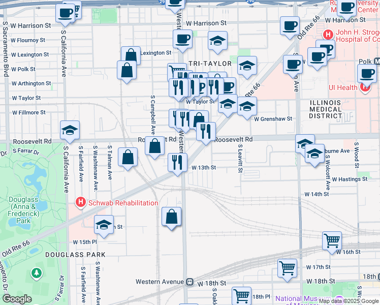 map of restaurants, bars, coffee shops, grocery stores, and more near in Chicago