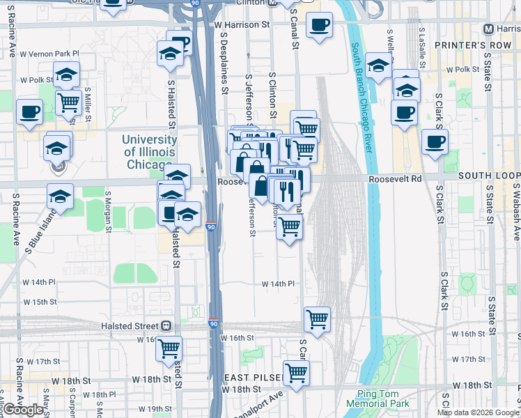 map of restaurants, bars, coffee shops, grocery stores, and more near in Chicago