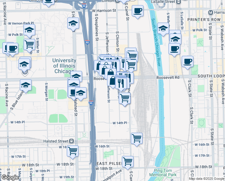 map of restaurants, bars, coffee shops, grocery stores, and more near in Chicago
