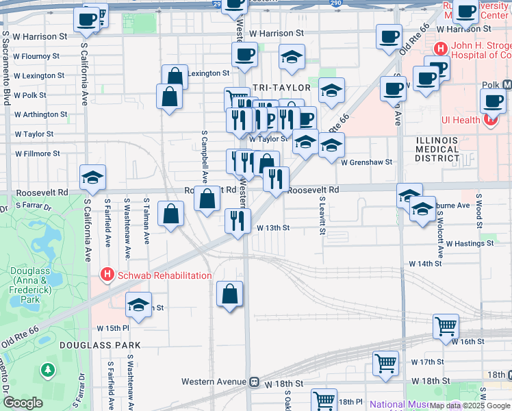 map of restaurants, bars, coffee shops, grocery stores, and more near in Chicago