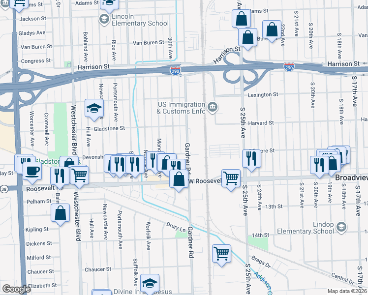 map of restaurants, bars, coffee shops, grocery stores, and more near 924 Gardner Road in Westchester