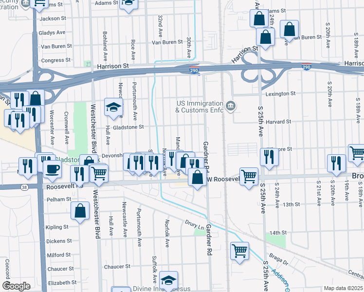 map of restaurants, bars, coffee shops, grocery stores, and more near 925 Manchester Avenue in Westchester