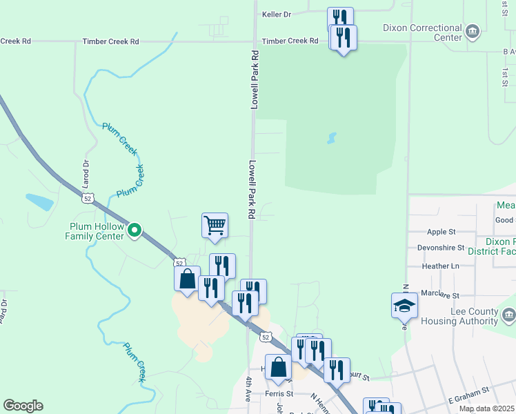 map of restaurants, bars, coffee shops, grocery stores, and more near 702 Medinah Court in Dixon
