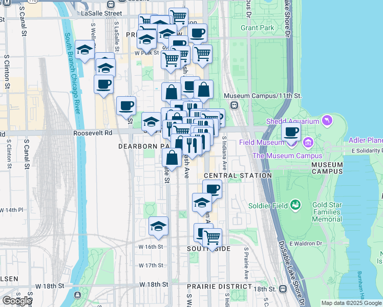 map of restaurants, bars, coffee shops, grocery stores, and more near in Chicago