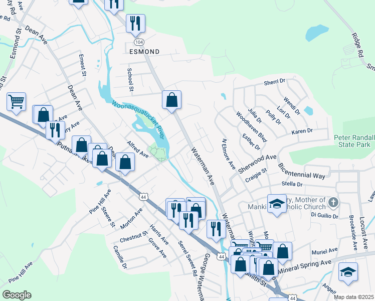 map of restaurants, bars, coffee shops, grocery stores, and more near 8 Oakleigh Avenue in North Providence