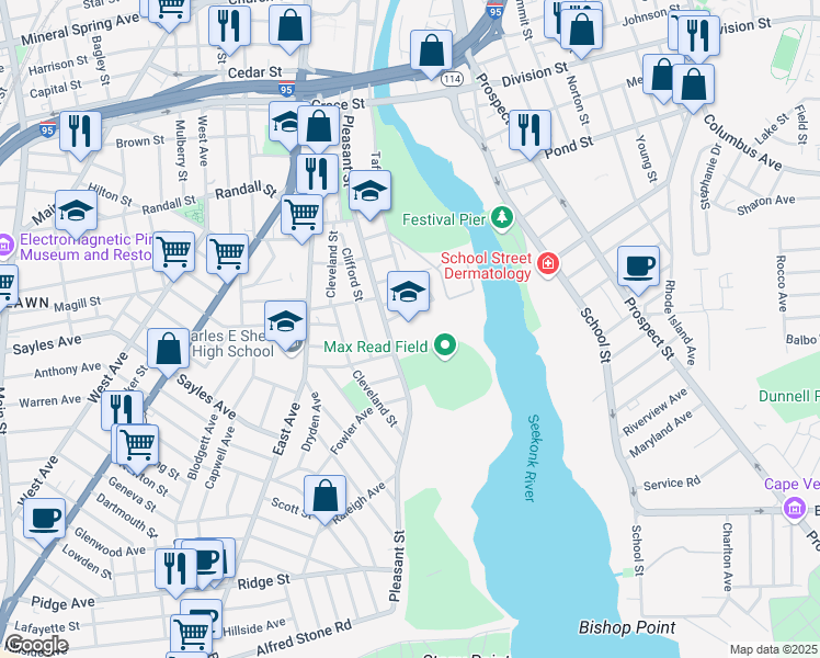 map of restaurants, bars, coffee shops, grocery stores, and more near 277 Taft Street in Pawtucket