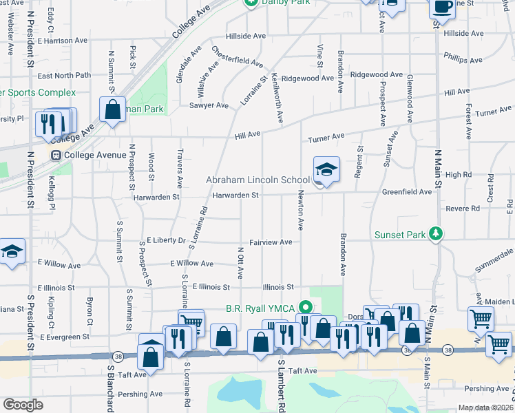 map of restaurants, bars, coffee shops, grocery stores, and more near 184 Kenilworth Avenue in Glen Ellyn