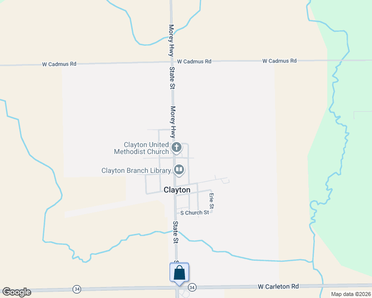 map of restaurants, bars, coffee shops, grocery stores, and more near 3374 East Street in Clayton