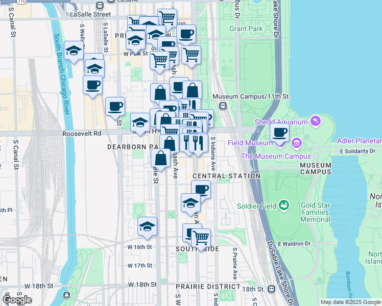 map of restaurants, bars, coffee shops, grocery stores, and more near in Chicago