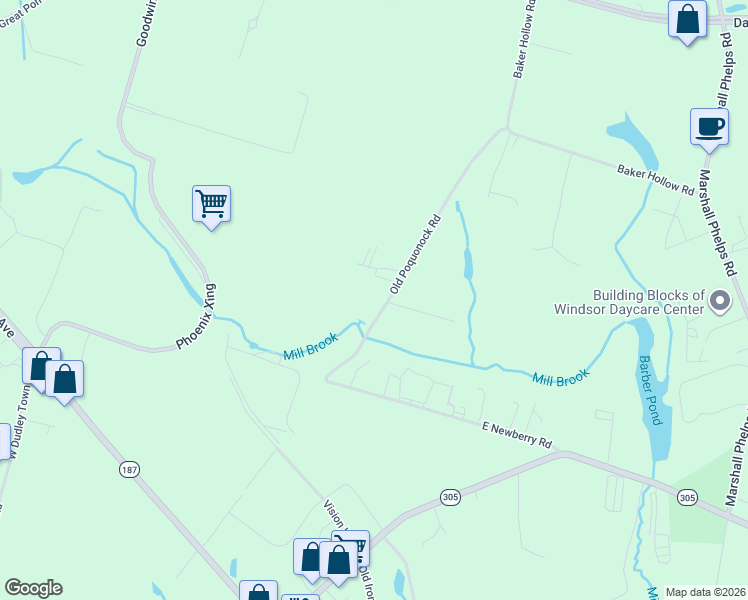 map of restaurants, bars, coffee shops, grocery stores, and more near 93 Old Poquonock Road in Bloomfield