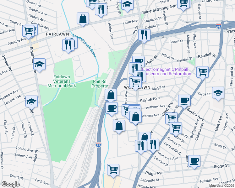 map of restaurants, bars, coffee shops, grocery stores, and more near 157 Sherman Street in Pawtucket
