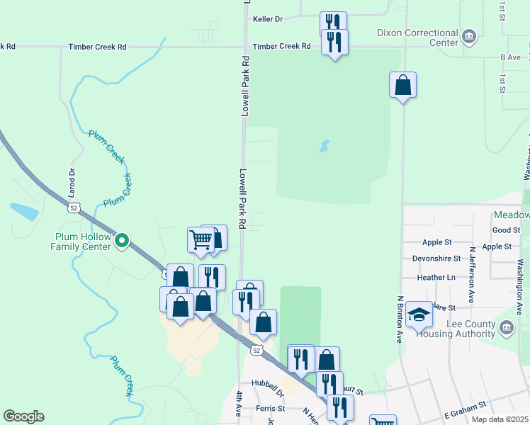 map of restaurants, bars, coffee shops, grocery stores, and more near 702 Medinah Court in Dixon