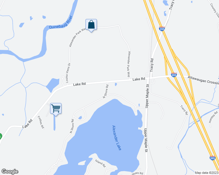 map of restaurants, bars, coffee shops, grocery stores, and more near 4 North Shore Road in Killingly