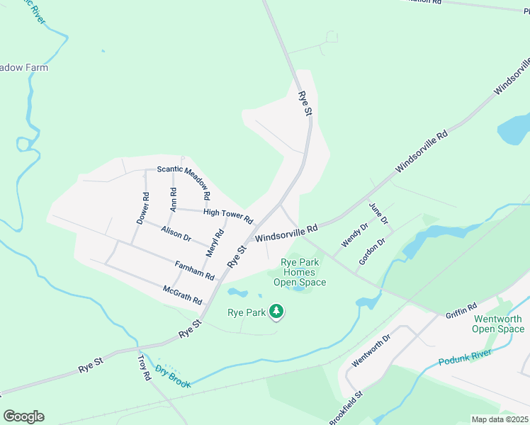 map of restaurants, bars, coffee shops, grocery stores, and more near 599 Rye Street in South Windsor