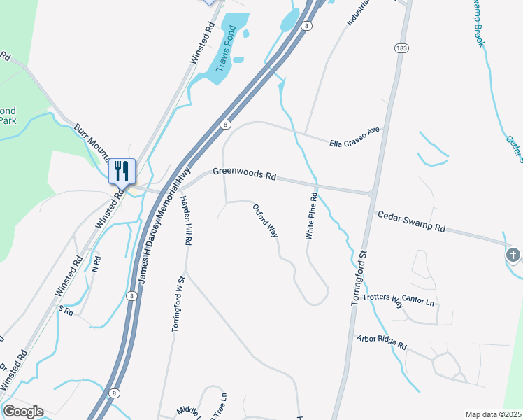 map of restaurants, bars, coffee shops, grocery stores, and more near 346 Greenwoods Road in Torrington