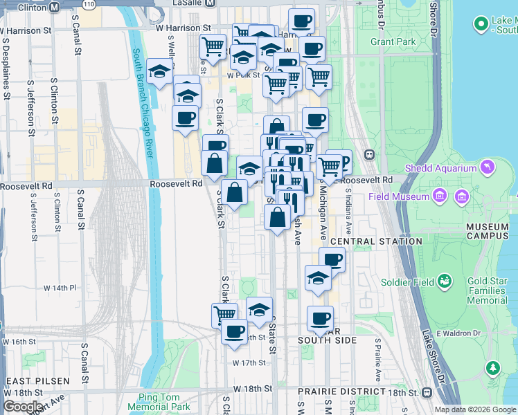 map of restaurants, bars, coffee shops, grocery stores, and more near in Chicago
