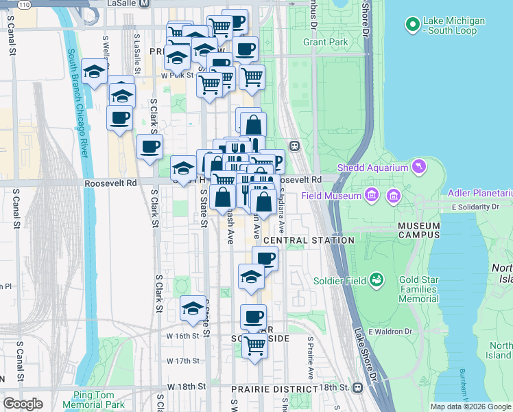 map of restaurants, bars, coffee shops, grocery stores, and more near in Chicago