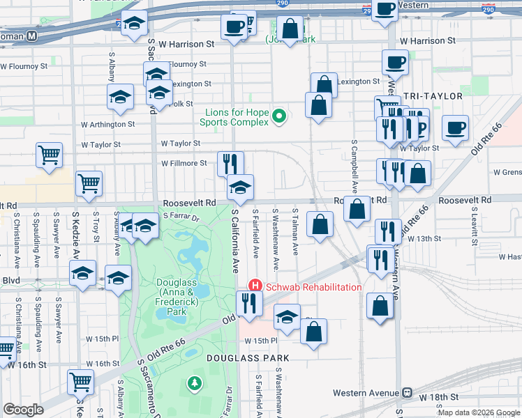 map of restaurants, bars, coffee shops, grocery stores, and more near in Chicago