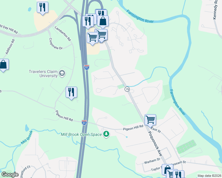 map of restaurants, bars, coffee shops, grocery stores, and more near 21 Adam Hill Rd in Windsor