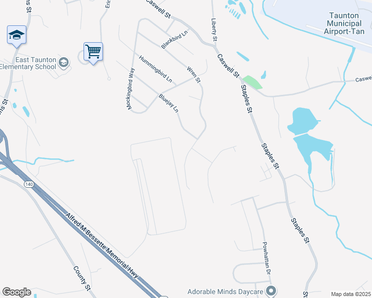 map of restaurants, bars, coffee shops, grocery stores, and more near 365 Wren Street in Taunton