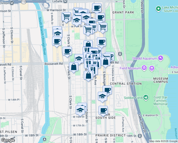 map of restaurants, bars, coffee shops, grocery stores, and more near in Chicago
