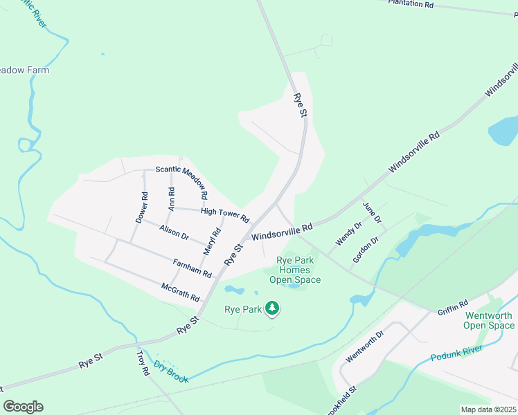 map of restaurants, bars, coffee shops, grocery stores, and more near 599 Rye Street in South Windsor