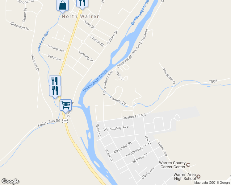 map of restaurants, bars, coffee shops, grocery stores, and more near 2 Quaker Court Circle in Warren