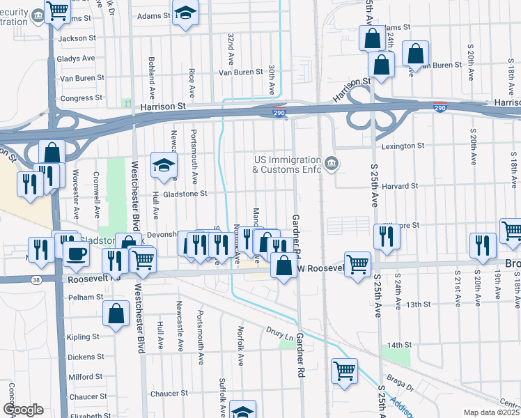 map of restaurants, bars, coffee shops, grocery stores, and more near 925 Manchester Avenue in Westchester