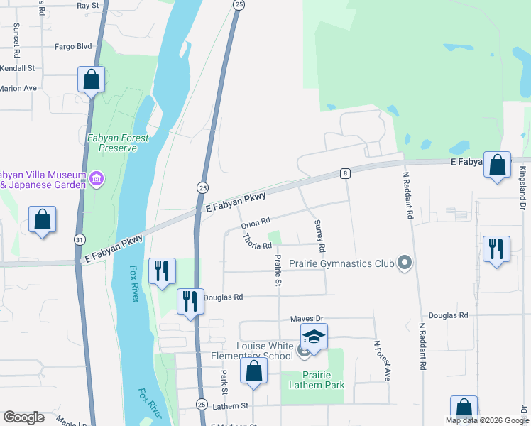 map of restaurants, bars, coffee shops, grocery stores, and more near 393 Orion Road in Batavia