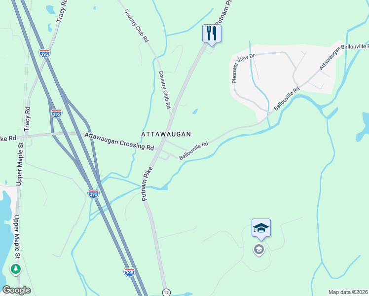 map of restaurants, bars, coffee shops, grocery stores, and more near 30 Church Street in Killingly