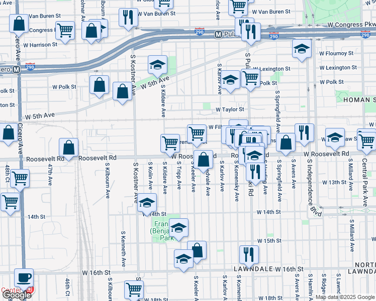 map of restaurants, bars, coffee shops, grocery stores, and more near in Chicago