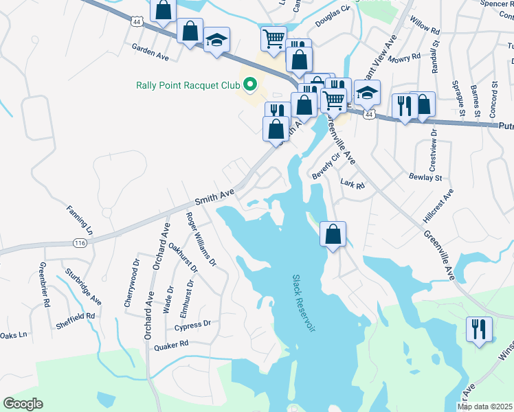 map of restaurants, bars, coffee shops, grocery stores, and more near 48 Terrace Drive in Smithfield