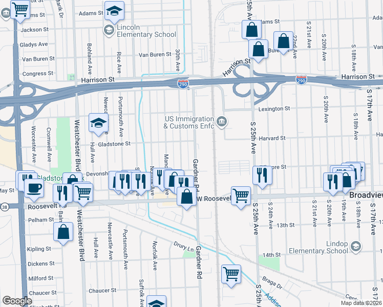 map of restaurants, bars, coffee shops, grocery stores, and more near 924 Gardner Road in Westchester