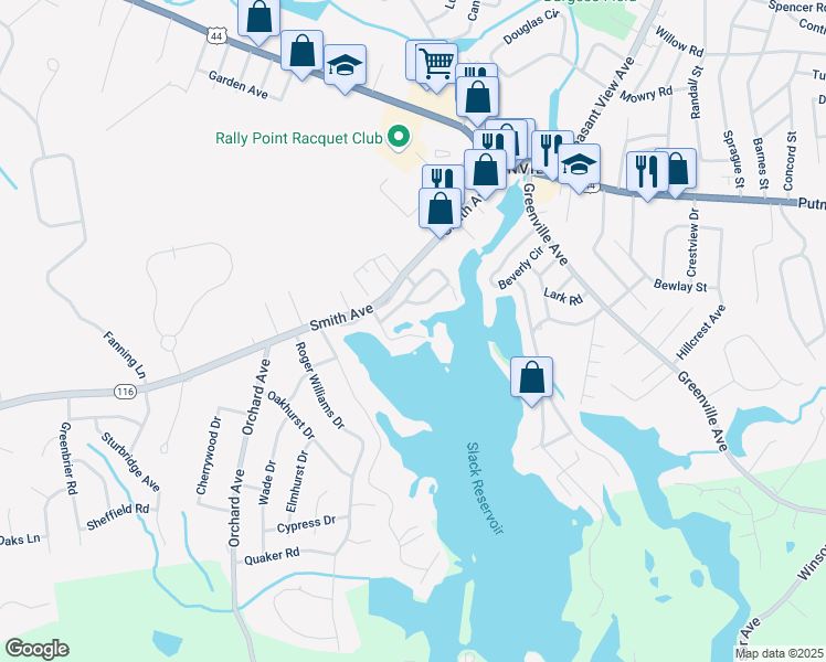 map of restaurants, bars, coffee shops, grocery stores, and more near 48 Terrace Drive in Smithfield
