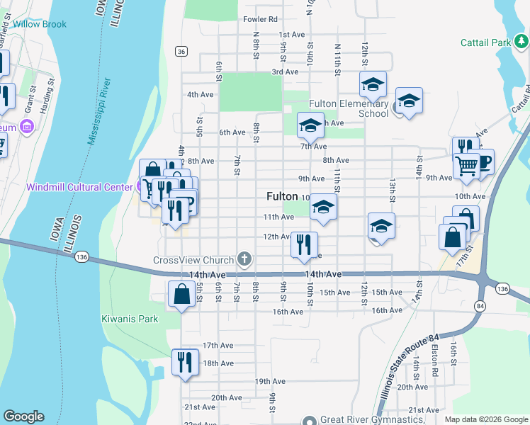 map of restaurants, bars, coffee shops, grocery stores, and more near 809 11th Avenue in Fulton