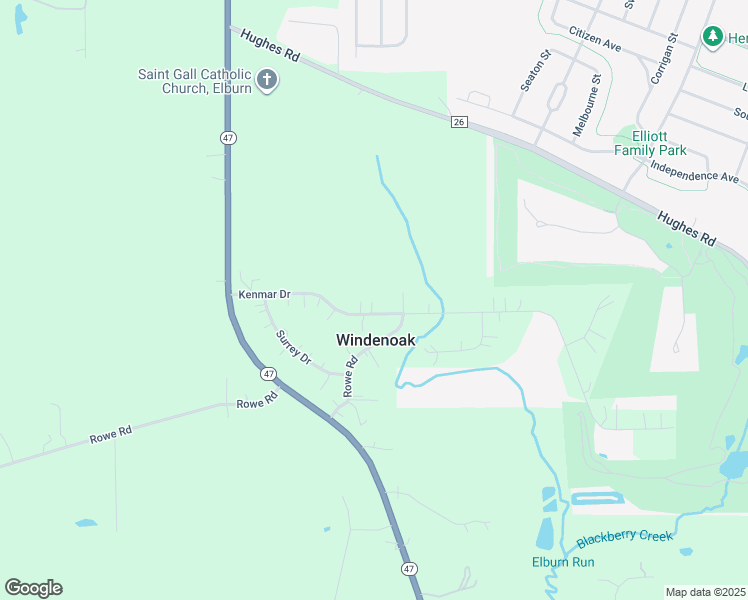 map of restaurants, bars, coffee shops, grocery stores, and more near 43W674 Kenmar Drive in Elburn