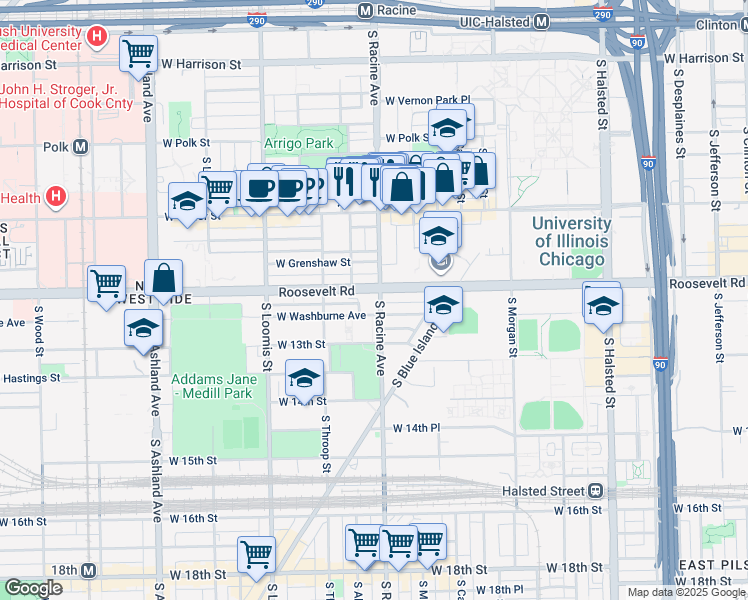 map of restaurants, bars, coffee shops, grocery stores, and more near in Chicago