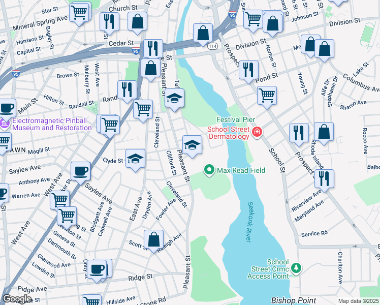 map of restaurants, bars, coffee shops, grocery stores, and more near 277 Taft Street in Pawtucket
