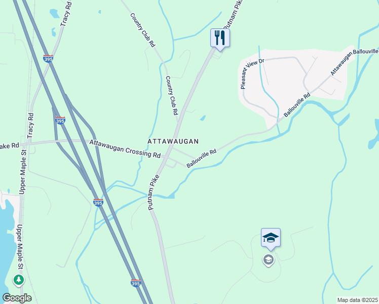 map of restaurants, bars, coffee shops, grocery stores, and more near 30 Church Street in Killingly