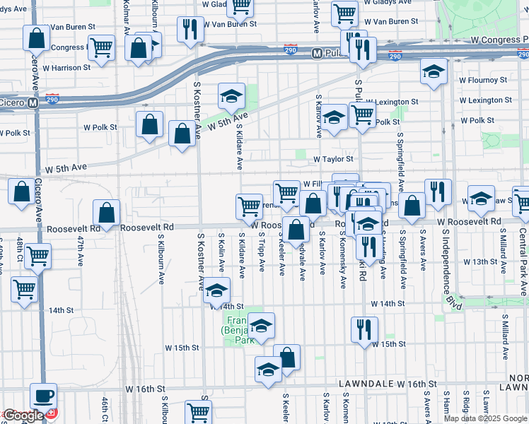 map of restaurants, bars, coffee shops, grocery stores, and more near in Chicago