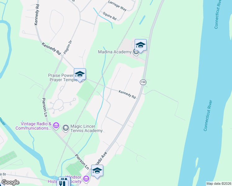 map of restaurants, bars, coffee shops, grocery stores, and more near 33 Kennedy Road in Windsor