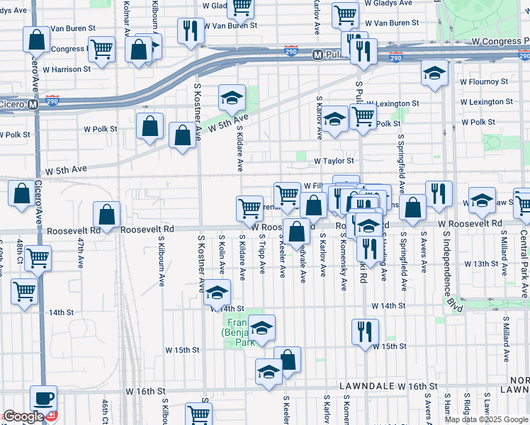 map of restaurants, bars, coffee shops, grocery stores, and more near in Chicago
