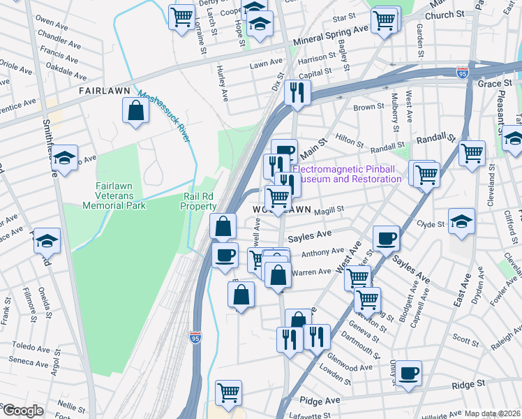 map of restaurants, bars, coffee shops, grocery stores, and more near 158 Newell Avenue in Pawtucket