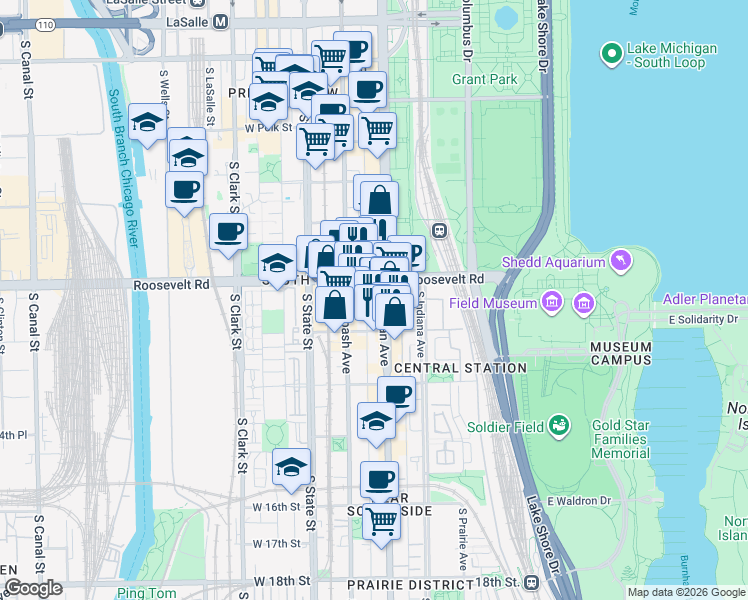 map of restaurants, bars, coffee shops, grocery stores, and more near in Chicago