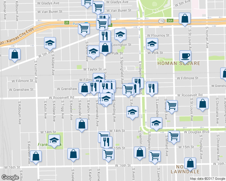 map of restaurants, bars, coffee shops, grocery stores, and more near in Chicago