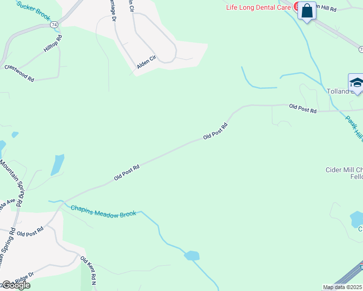 map of restaurants, bars, coffee shops, grocery stores, and more near 290 Old Post Road in Tolland