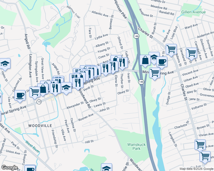 map of restaurants, bars, coffee shops, grocery stores, and more near in Providence