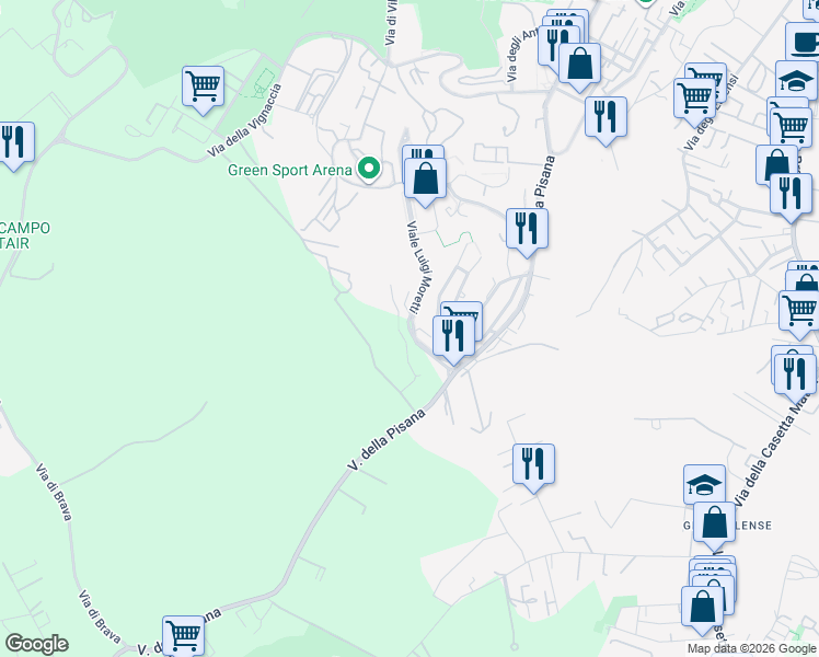 map of restaurants, bars, coffee shops, grocery stores, and more near 25 Viale Luigi Moretti in Città metropolitana di Roma Capitale