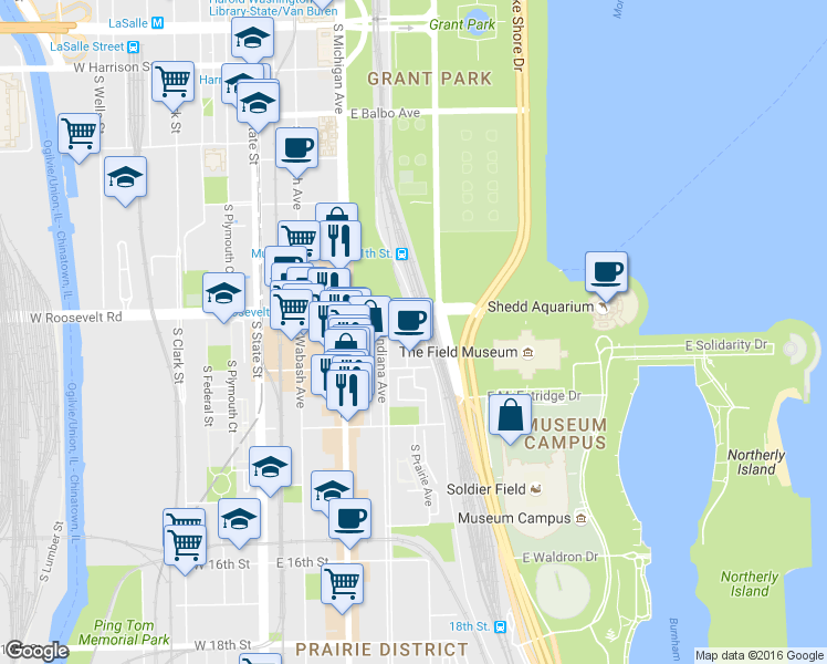 map of restaurants, bars, coffee shops, grocery stores, and more near in Chicago